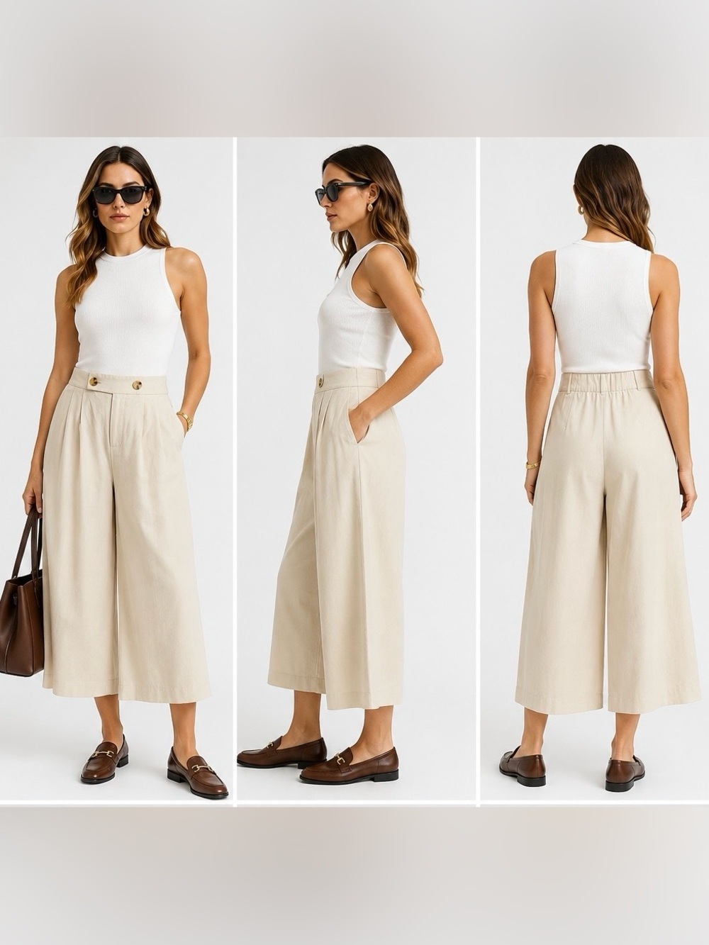 High Rise Wide Leg Crop Colette Pants NWT Size 6 Minimalist Neutral